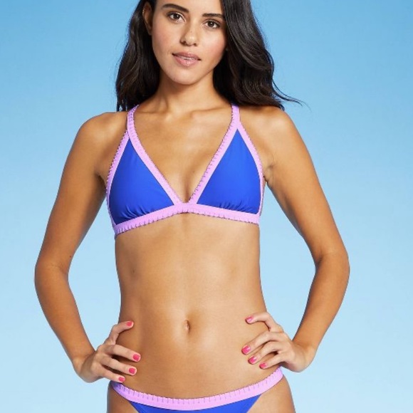 Xhilaration | Swim | Juniors Stitched Trim Triangle Bikini Top Bottom  Xhilaration Cobalt | Poshmark